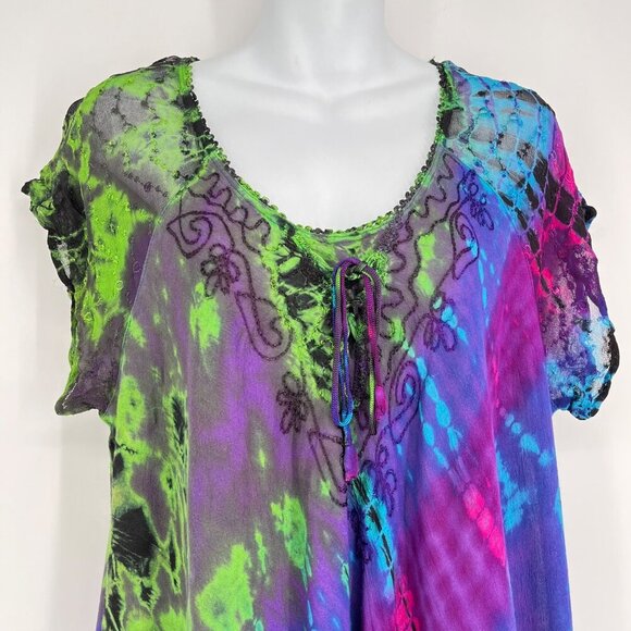 Lapogee Women's Boho Tie-Dye Tunic Top Free Size Multicolor Rayon Made In India - Picture 2 of 7